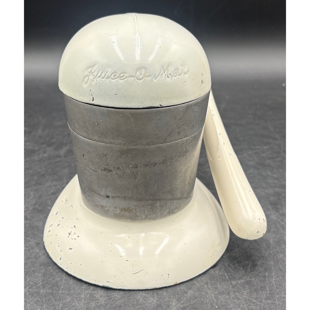 Vtg Decor Rival Juice-O-Mat Manual Citrus Juicer Cream Enamel Art Deco Streamlin